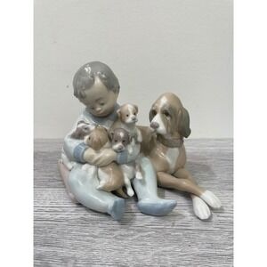 Lladro 5456 Dogs Best Friend 5456 Figurine Boy with Puppies and Mother Dog